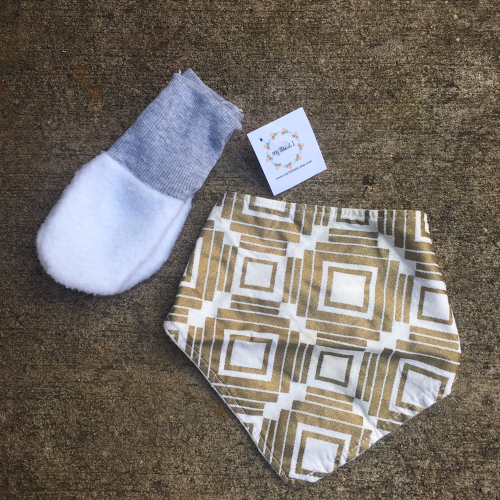 Handmade Bib and Mittens Set